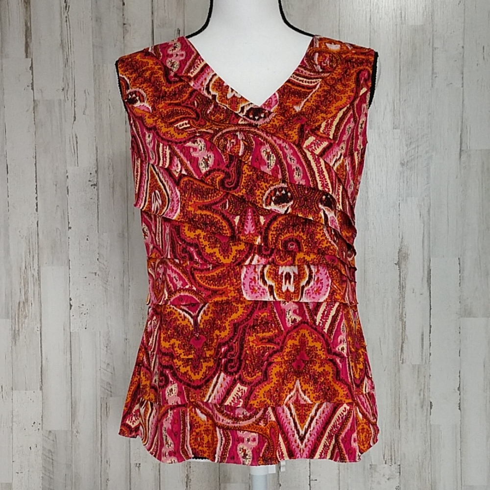 7 Wonders Pink & Orange Ruffled  Sleeveless Blouse